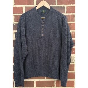 Vintage Club Room Sweater Mens Large Blue Cotton Henley Knit Hong Kong 90s